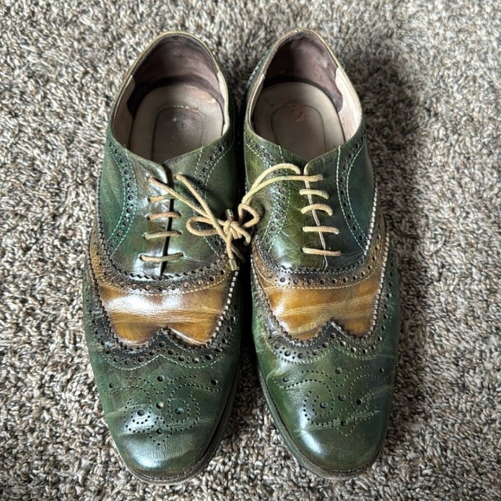 Lethato Wingtip Green Brown Men's Dress Shoe Size 9.5/10